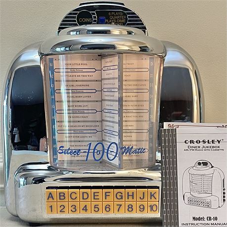 Crosley Lighted Diner Jukebox AM/FM Radio Cassette Player Model CR-10 w/ Manual