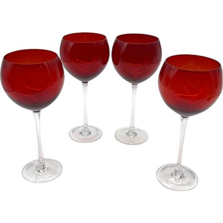 (4) Lenox Holiday Gem Ruby Red Wine Glasses