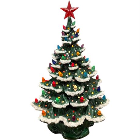 Vtg 17.5" Ceramic Musical Lighted Christmas Tree - (initialed by artist)