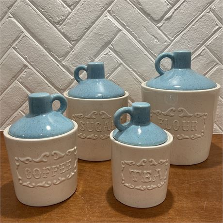 Set of 4 Vintage Embossed Ceramic Jug Kitchen Canisters