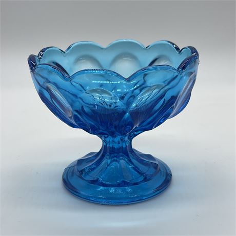 Vtg Anchor Hocking Scalloped Fairfield Laser Blue Compote Dish