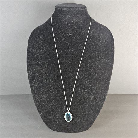 Large Blue Topaz Oval Pendant with 30" Sterling Chain