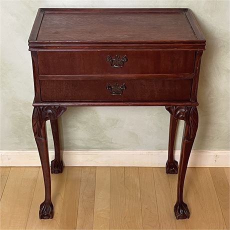 Vintage 2 Drawer End Table with Ball and Claw Feet