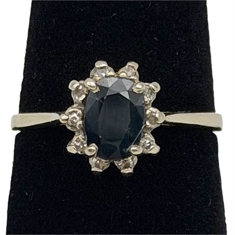 14K White Gold Diamond & Sapphire Size 8.5 Ring