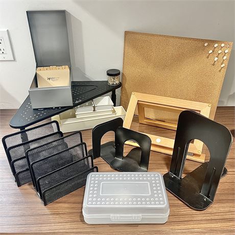 Variety of Office Supplies w/ Book Stand, Card Box, Book Ends and More