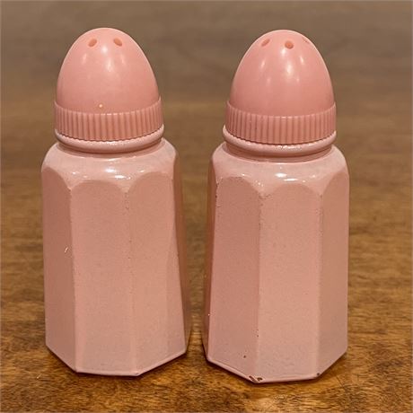 Mid Century Hazel-Atlas Pink Fire-Painted Octagonal S&P Shakers