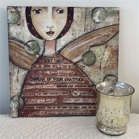 The Kelly Rae Roberts Collection Fairy Print w/ Fabrique A La Main Candle Holder