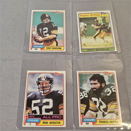 81' TOPPS Bradshaw, Harris, Webster Cards in Protective Sleeves