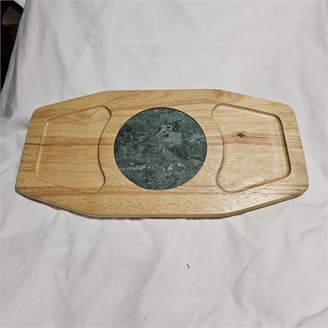 Solid Wood & Green Marble Cheese Board Charcuterie Tray, 18” x 9”