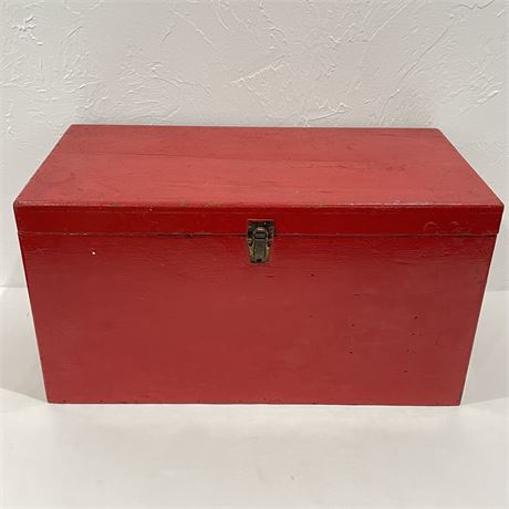 Red Painted Hinged Wood Box with Handles - 2ft long