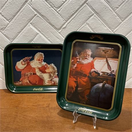 Pair of Vintage Coca-Cola Christmas Advertising Tin Trays