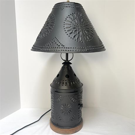Tinner's Revere 3way Lamp with Punched Tin Base and Shade