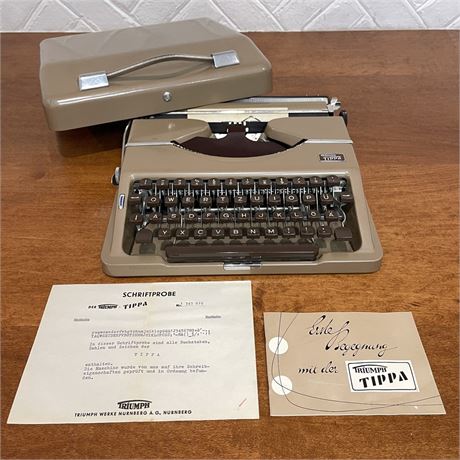Triumph Tippa Typewriter w/ Case and Paperwork