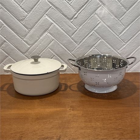 Food Network Enameled Cast Iron Dutch Oven w/ Stainless Steel Strainer