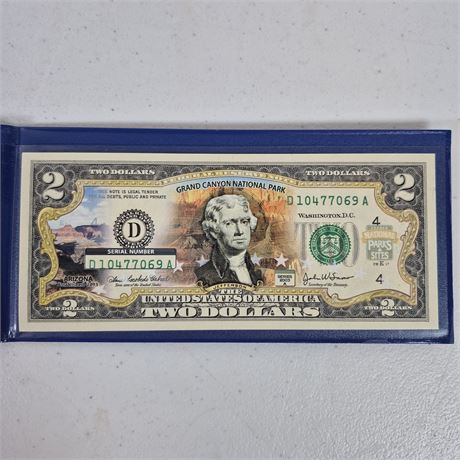 Unc. Colorized Grand Canyon $2 Bill 2003A Series Legal Tender