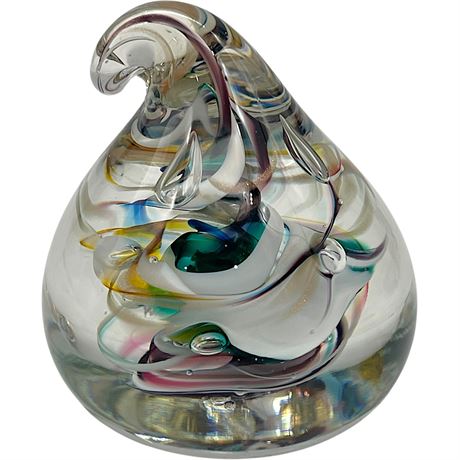 Glass Dimensions WV Hershey-Kiss Shaped Multicolored Art Glass Paperweight