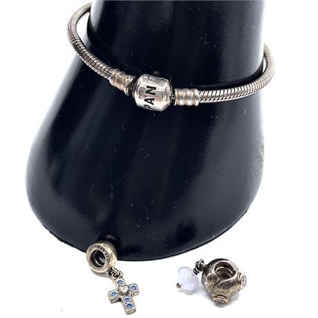 Pandora Iconic Silver Charm Clasp Bracelet with 2 Charms