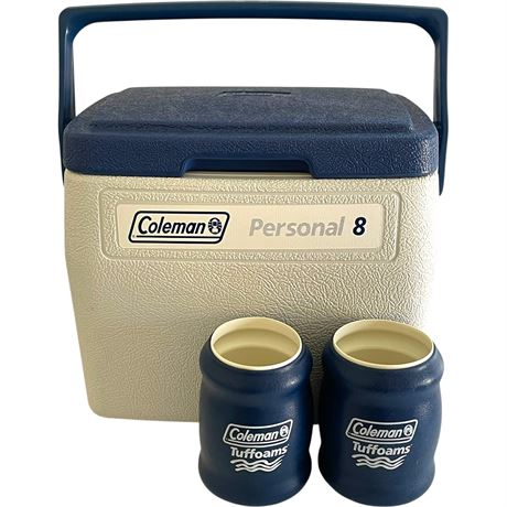 Vtg Coleman Personal 8 Cooler & Tuffoam Koozies