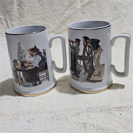 Two vintage Norman Rockwell Museum porcelain mugs