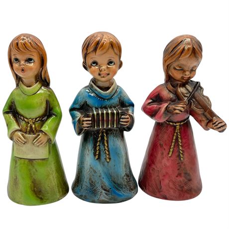 Vtg Paper Mache Angels with Instruments Figurines