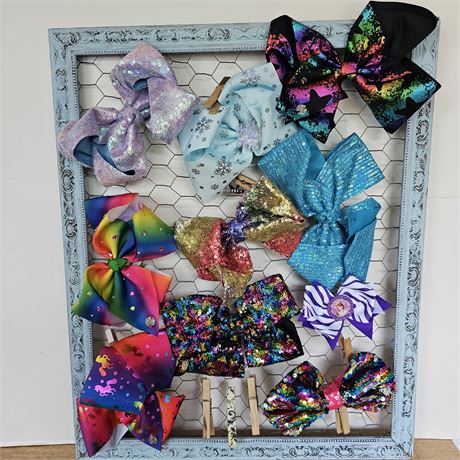 Large Girls Bows on Handmade Framed Bow Hanger
