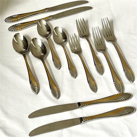 (4) 5 Piece Place Setting - Service for 4- Kirk Stein Palmyra Gold (almost....)