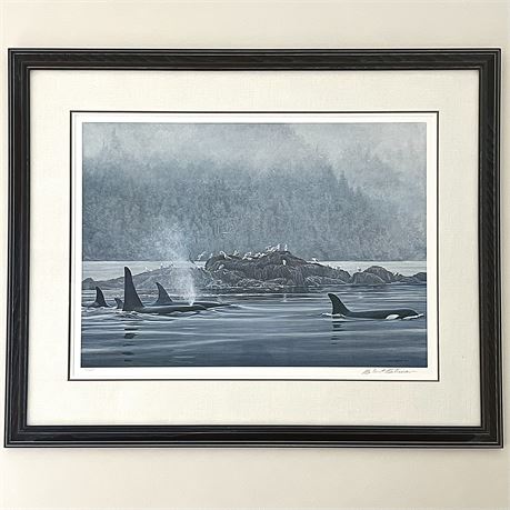 Robert Batemen Signed and Numbered "Orca Procession" Framed Print