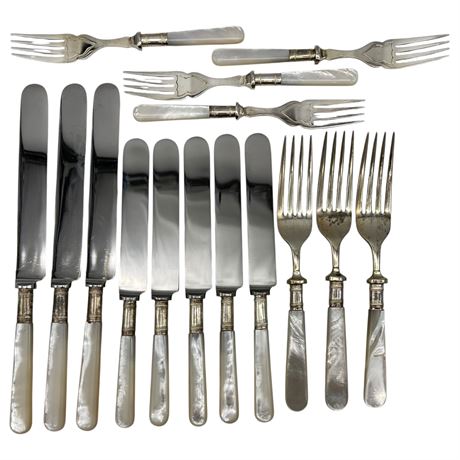 Vtg Sheffield England Silverplate & Stainless Cutlery w/ Mother of Pearl Handles