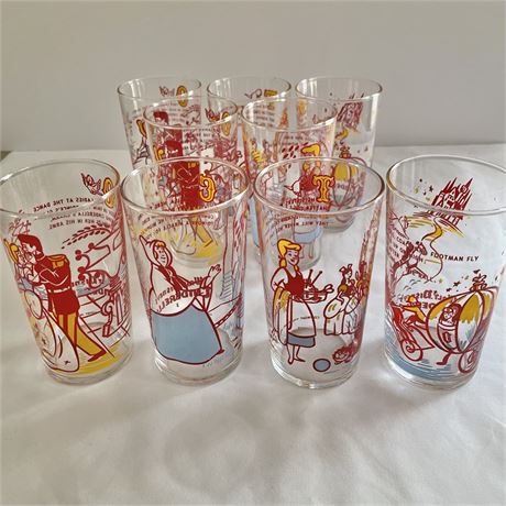 (9) Libbey Walt Disney's Cinderella Glasses - Duplicates and 1 Trio