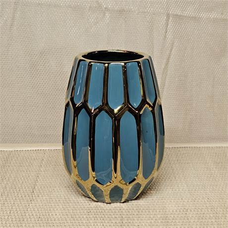 Apropos Brand Faceted Turquoise Gold Edge Vase