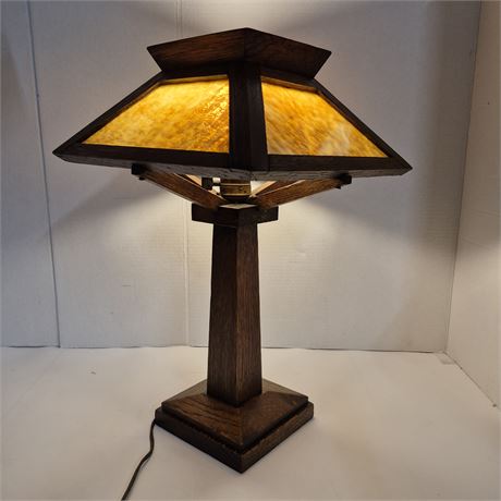 c. 1910 Arts & Crafts Mission Oak Desk Lamp