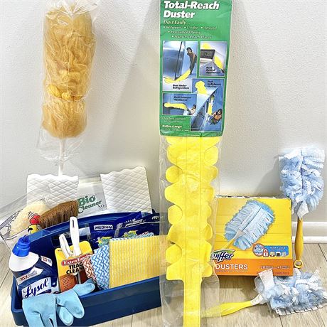 Essential Cleaning Supplies with Dusters, Cleaners, Gloves, and More