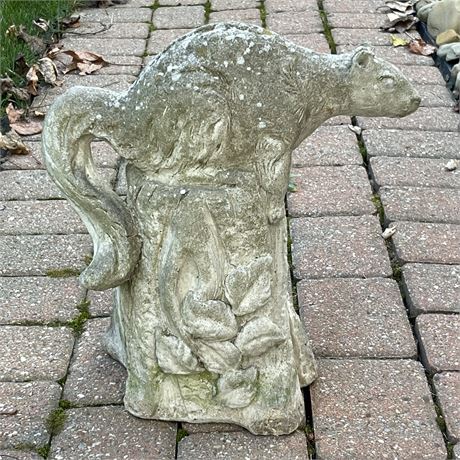 Cement Squirrel on Tree Stump