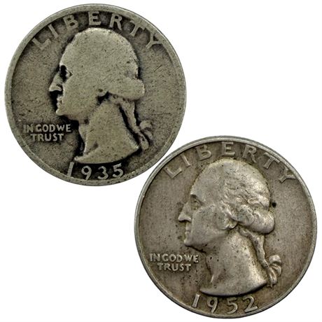 1935 & 1952 Washington 90% Silver Quarters