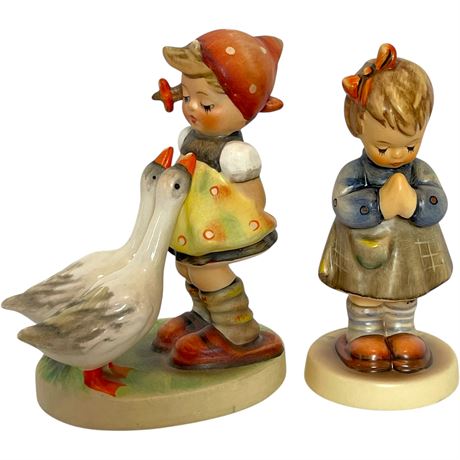 Vtg Goebel Hummel "Goose Girl" and "Evening Prayer" Figurines