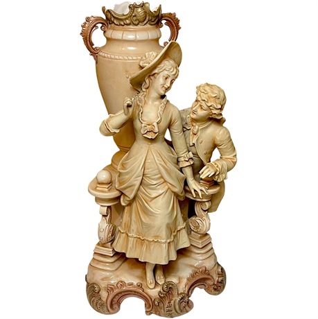 Italian Renaissance Style Courting Couple Ceramic Vase Sculpture