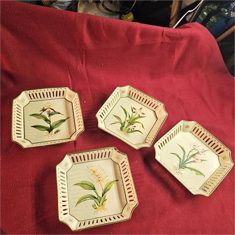 Hand Painted Reticulated Plate - Orchid Design