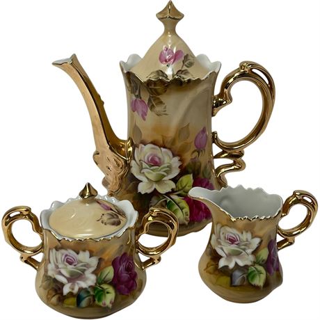 Vtg Lefton Heritage Brown Rose China Tea Set