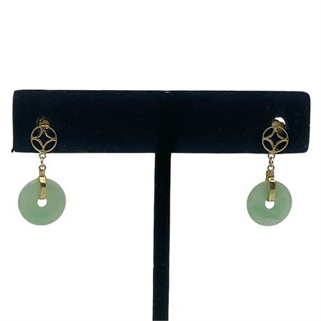 14K Yellow Gold Jade Stone Earrings