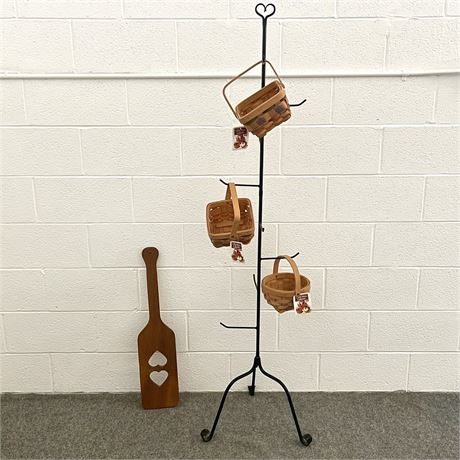 Longaberger Basket Tree Stand and Paddle with Baskets