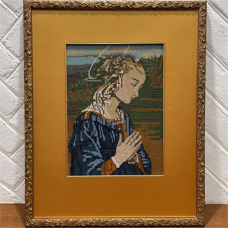 1982 Hand-Embroidered Beaded Madonna "Virgin Adoring" Filippo Lippi Inspired Art