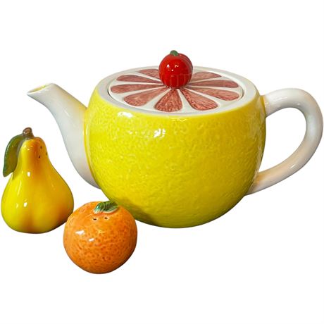 Short Order Department 56 Lemon Grapefruit Teapot & Fruit Themed S&P Shakers