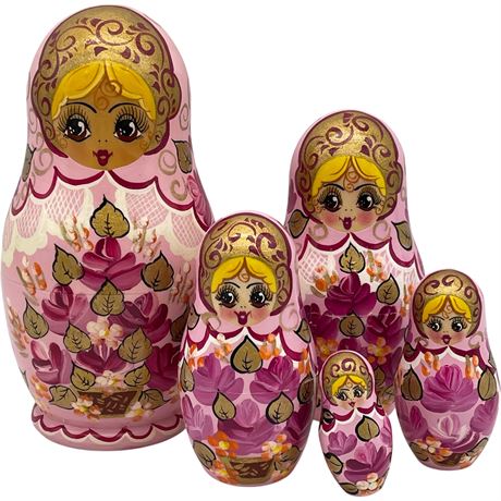 Vtg 5pc Russian Matryoshka Nesting Dolls