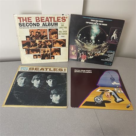 Lot of 4 Vinyl Records - Pair of The Beatles and Pair of Three Dog Night