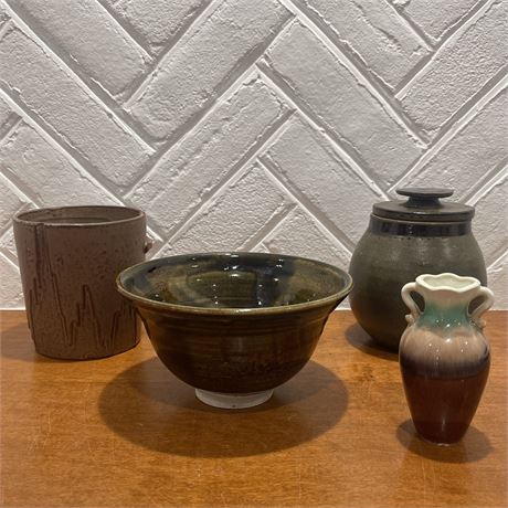 Grouping of Hand-made Glazed Pottery Table-top Decor