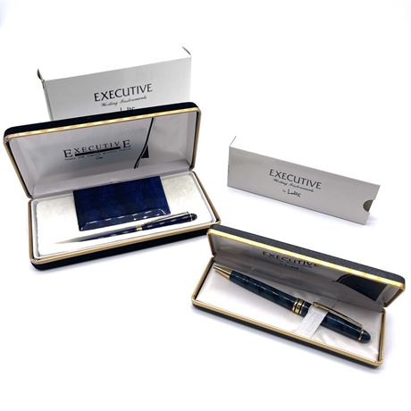 Pair of Lodis Executive Ballpoint Pens with Solid Brass Card Case