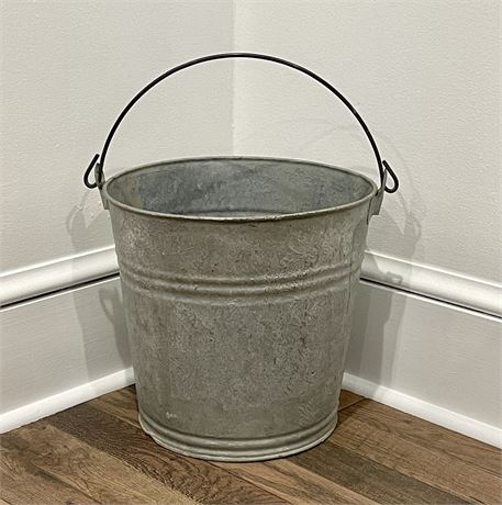 Old Galvanized Steel Bucket - 10.5"T x 11.5"D