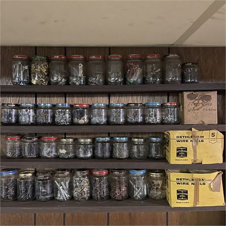 Very Large Organizing Jars Filled with Miscellaneous Small Parts