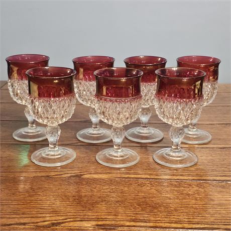 Indiana Glass-Ruby Diamond Point Wine Goblets Set of (7)