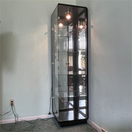 Lighted Glass Display Cabinet with Black Trim